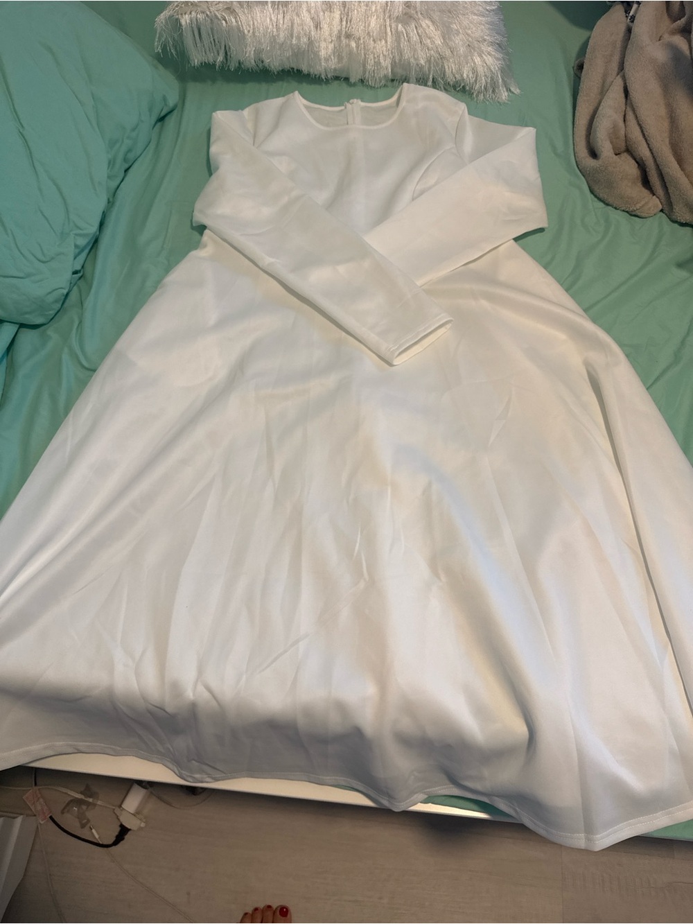 SHEIN White Long Sleeve A-Line Dress